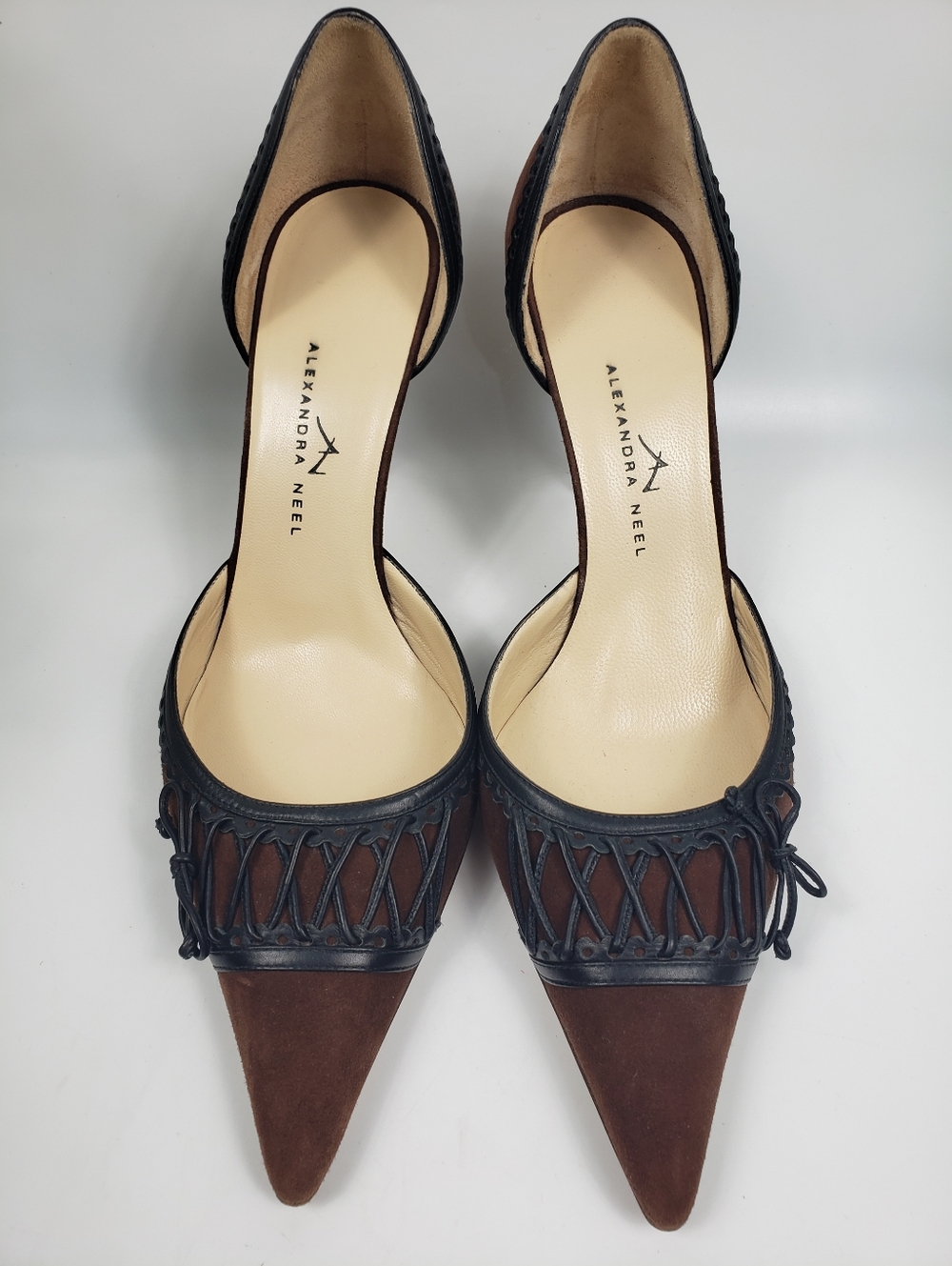 Alexandra Neel Brown Suede w/Black Trim - Pointed-Toe Classic Vintage  39 / 8.5